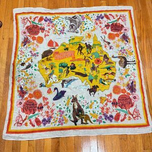 Citer Australia Map Linen Square Tablecloth Koala Flora Fauna 45x45 Tapestry Art